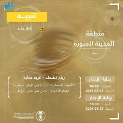 “المركز الوطني للأرصاد” : رياح نشطة وأتربة مثارة على منطقة المدينة المنورة