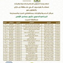الشؤون الإسلامية بجازان تنظم البرنامج الدعوي لشهر جمادى الأولى بالعارضة